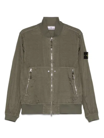 Stone Island Olive Green Casual Jacket With Two-way Zip