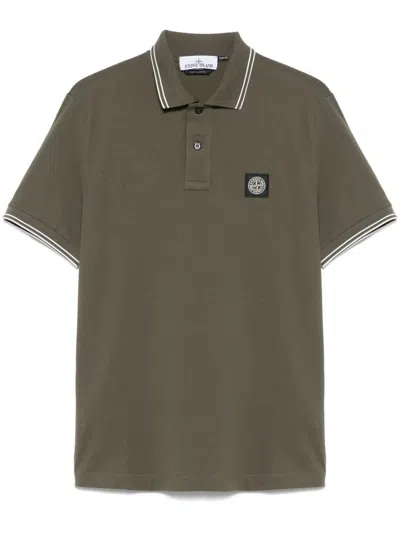 Stone Island Polo In Cotone Verde Oliva A Maniche Corte In Green