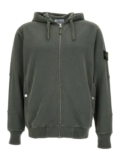 Stone Island Olive Green Hoodie In Cotton Man In Nero