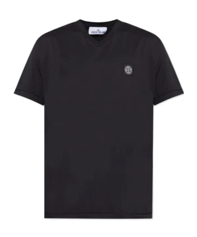 STONE ISLAND STONE ISLAND COMPASS PATCH V-NECK T-SHIRT