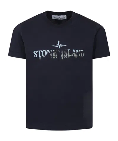 Stone Island Open-necked Black Shirt In Blue