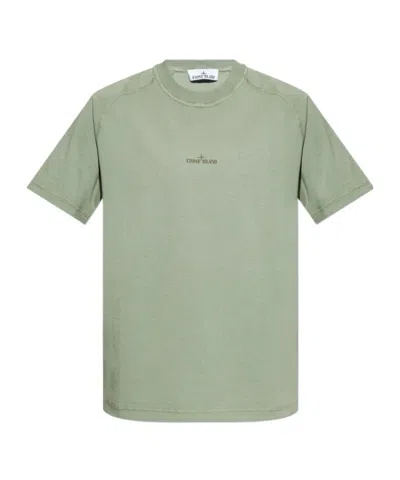 Stone Island Open-necked Black Shirt In Green