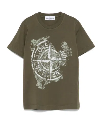 Stone Island Open-necked Black Shirt In Green
