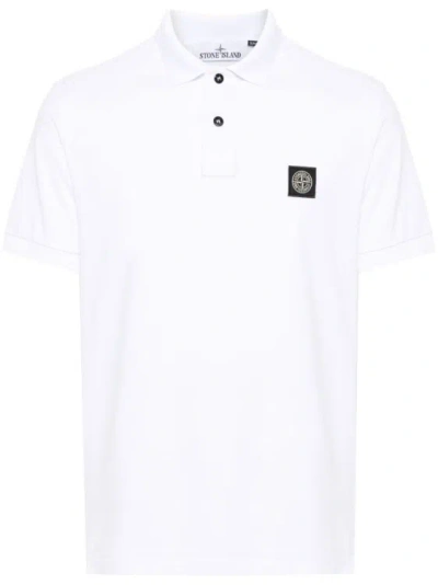 Stone Island Optical White Stretch-cotton Piqué Polo Shirt