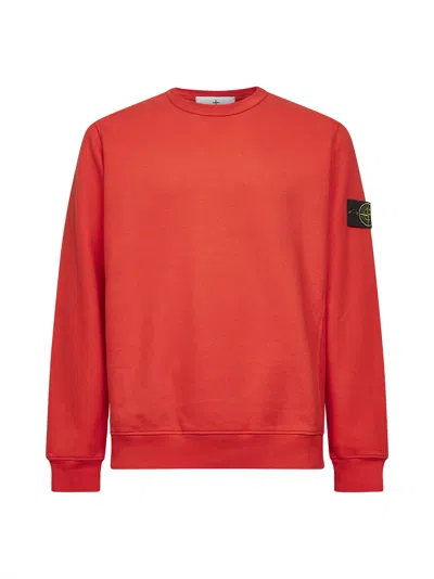 Stone Island Orange Brushed Organic Cotton Crewneck Sweatshirt In Red