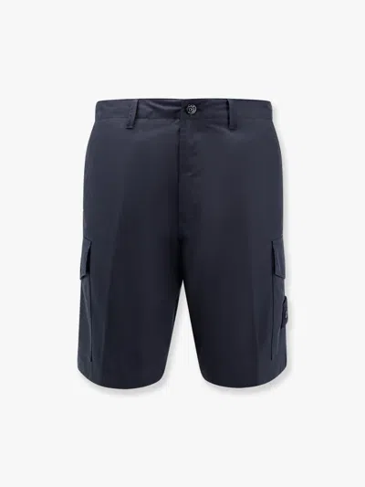 Stone Island Organic Cotton Bermuda Shorts With Iconic Patch In Blue