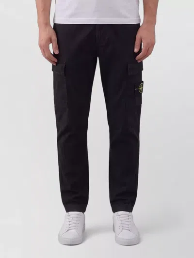 Stone Island Organic Cotton Cargo Pants Tapered Fit In Black