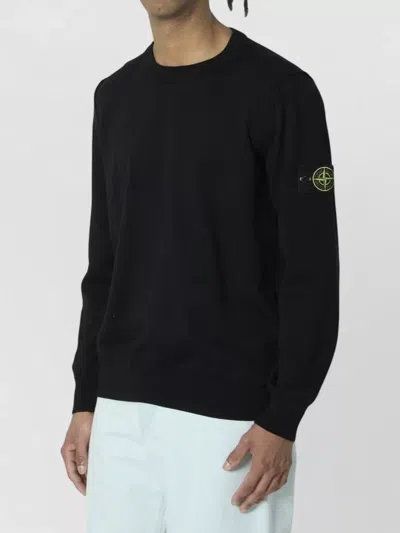 Stone Island Organic Cotton Crew Neck Sweater Long Sleeves In Black