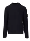 Stone Island Organic Cotton Crew Neck Sweater With English Ribs Knitwear Blue In Black