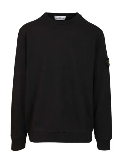 Stone Island Organic Cotton Crewneck Sweatshirt In Black