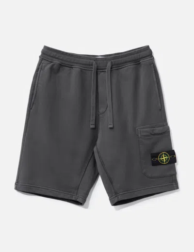 Stone Island Organic Cotton Fleece Cargo Bermuda Shorts In Gray