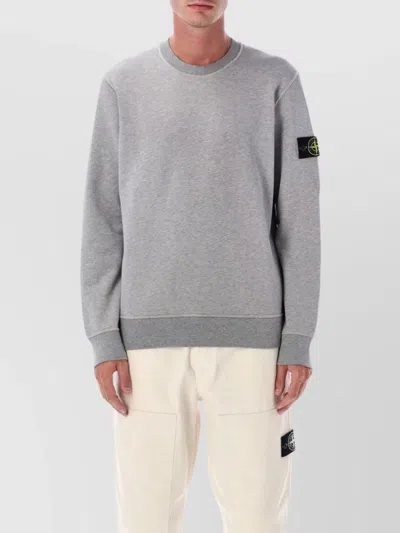 Stone Island Organic Cotton Fleece Crew Neck Sweater In Gray
