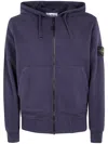 Stone Island Organic Cotton Fleece Garment Dyed Hoodie Sweater In Blue