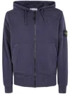 Stone Island Organic Cotton Fleece Garment Dyed Hoodie Sweater In Blue