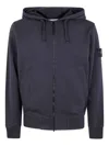 Stone Island Organic Cotton Fleece Garment Dyed Hoodie Sweater In Blue