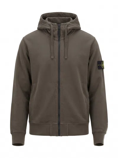 Stone Island 6100009 Organic-cotton Fleece Oversized-fit Zip-up Hooded Sweatshirt With Pockets In Brown