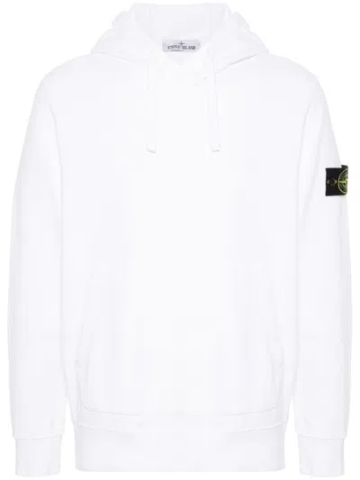 Stone Island Organic Cotton Fleece Hoodie Sweatshirt In White