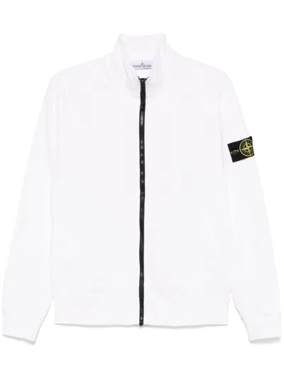 Stone Island Organic Cotton Fleece Sweatshirt In White