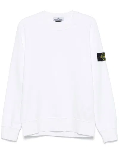 Stone Island Organic Cotton Fleece Sweatshirt With Signature Badge In White