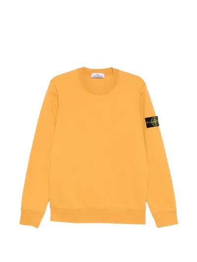 Stone Island Organic Cotton Fleece Sweatshirt In Orange
