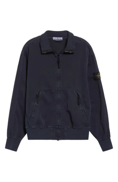 Stone Island Organic Cotton Fleece Zip Track Jacket In Blue