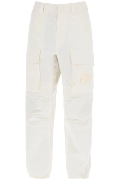 Stone Island Organic Cotton Ghost Piece Cargo Pants. In White,neutro