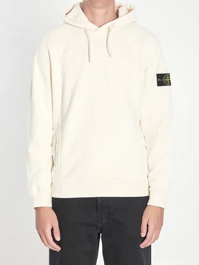 Stone Island Organic Cotton Hooded Sweatshirt In White