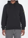 Stone Island Organic Cotton Hooded Sweatshirt In Black