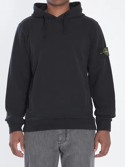 Stone Island Organic Cotton Hooded Sweatshirt In Black