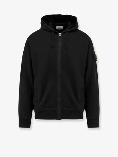Stone Island Organic Cotton Hooded Sweatshirt In Black