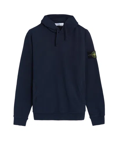 Stone Island Organic Cotton Hooded Sweatshirt In Blue