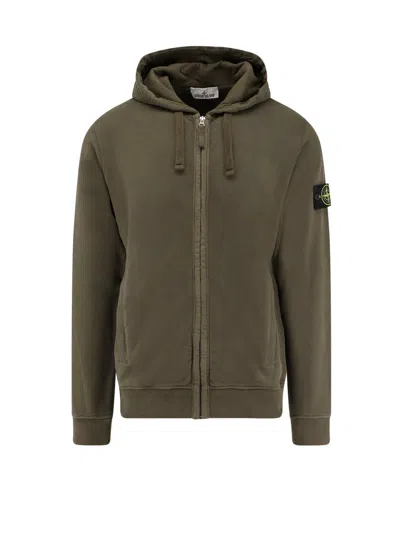 Stone Island Organic Cotton Hooded Sweatshirt In Green