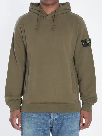 Stone Island Organic Cotton Hooded Sweatshirt In Green