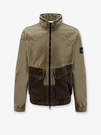 Stone Island Organic Cotton Jacket With Nylon Hood In Green