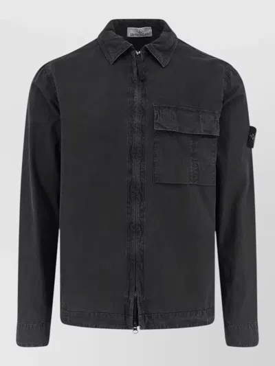 Stone Island Organic Cotton Shirt Front Pocket Buttons In Black