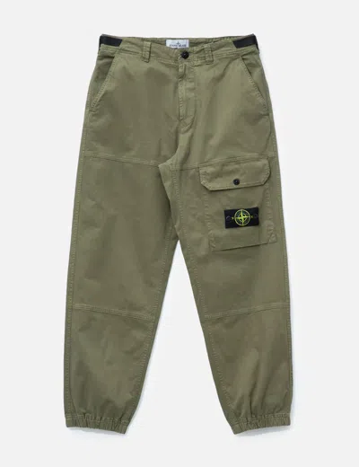 Stone Island Organic Cotton Stretch Broken Twill 'old' Effect Cargo Trousers In Green