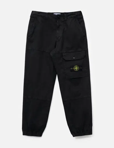 Stone Island Organic Cotton Stretch Broken Twill 'old' Effect Cargo Trousers In Black