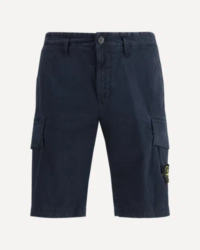 Stone Island Organic Cotton Stretch Broken Twill Shorts In Blue