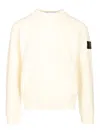Stone Island Ribbed Crew-neck Cotton Sweater With Long Sleeves In White