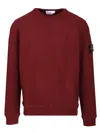 Stone Island Men Burgundy Brushed Organic Cotton Crewneck Sweatshirt In Red