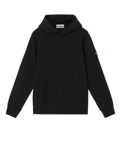 Stone Island Hooded Sweatshirt With Front Pocket And Ribbed Cuffs In Black