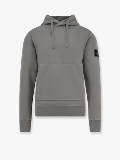 Stone Island Cotton Sweatshirt With Hood And Kangaroo Pocket In Gray