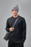 Stone Island Organic Cotton Crew Neck Sweater With English Ribs Knitwear Blue In Gray
