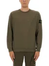 Stone Island Crew Neck Sweater Ribbed Cuffs In Green