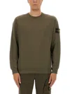 Stone Island Crew Neck Sweater Ribbed Cuffs In Green