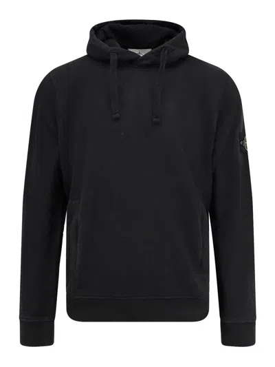 Stone Island Organic Cotton Sweatshirt With Hood In Black