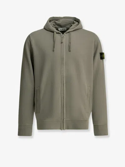 Stone Island Organic Cotton Sweatshirt With Lateral Logo Patch In Green