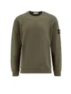 Stone Island Green Crewneck Sweatshirt With Logo Patch On The Sleeve In Cotton Man