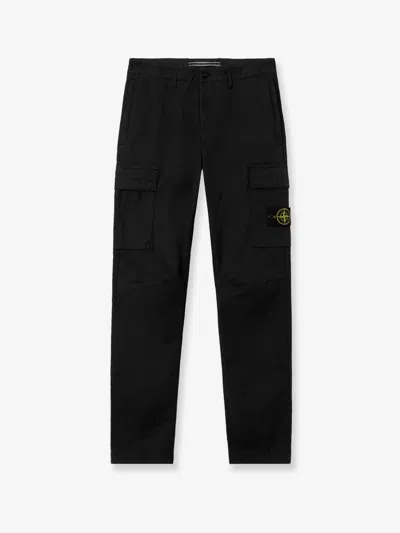 Stone Island Logo Patch Straight-leg Trousers In Black
