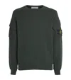 Stone Island Brushed Organic Cotton Fleece Sweatshirt With Ribbed Inserts In Green